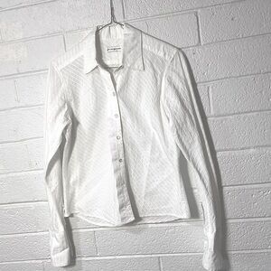 Jill McGowan Dress Shirt Women’s Small White Embroidered Diagonal Stripe Cotton